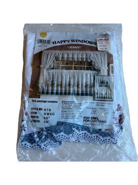 Vintage Floral Ruffled Swag Curtain Set 38"L x 60"W 2 Pieces Bue Cottagecore NWT